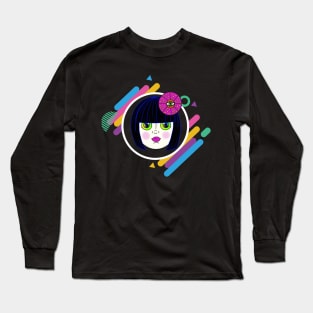 Yayoi Kusama Dollface GeoFrame/Black Hair Long Sleeve T-Shirt